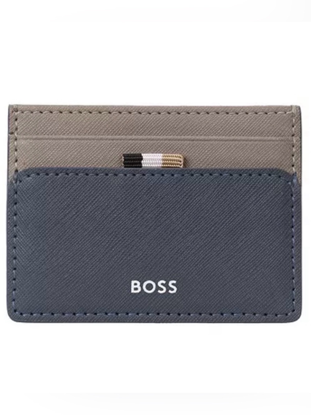 NEW Men’s Boss Zair Navy Tan Textured Card Case Wallet